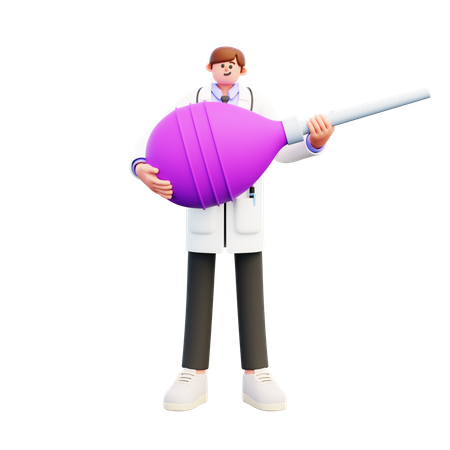 Doctor Holding Big Pink Enema Clyster  3D Illustration