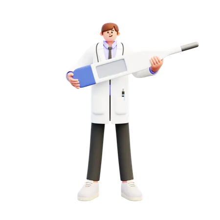 Doctor Holding Digital Thermometer  3D Illustration