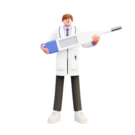 Doctor Holding Digital Thermometer  3D Illustration