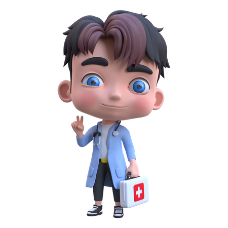 Doctor holding first aid box  3D Illustration