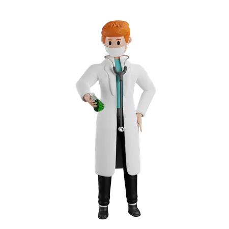 Doctor holding flask 3D Illustration