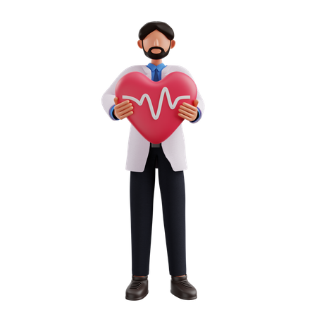 Doctor holding heart 3D Illustration
