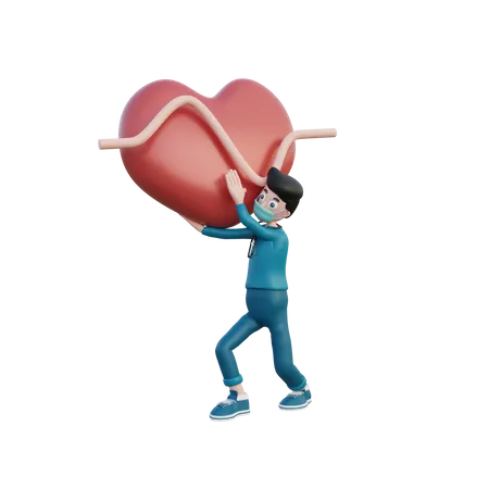 Doctor holding heart  3D Illustration
