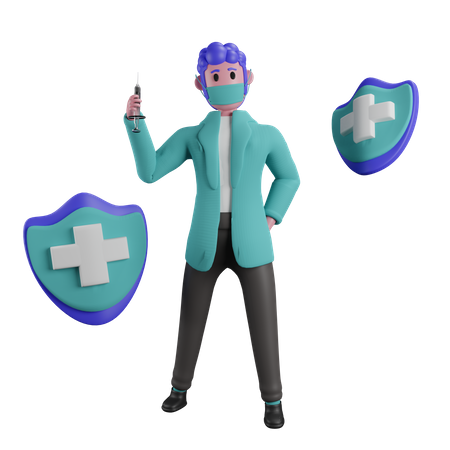 Doctor holding injection  3D Illustration