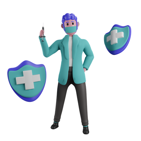 Doctor holding injection 3D Illustration