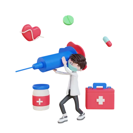 Doctor holding injection  3D Illustration