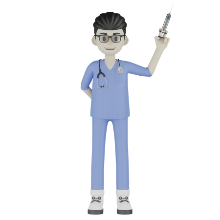 Doctor Holding Injection  3D Illustration