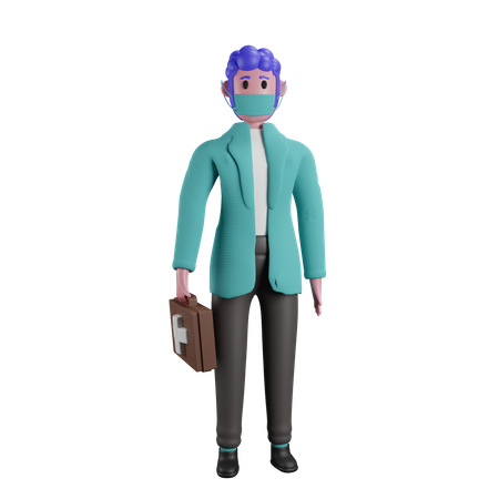 Doctor holding medical kit  3D Illustration