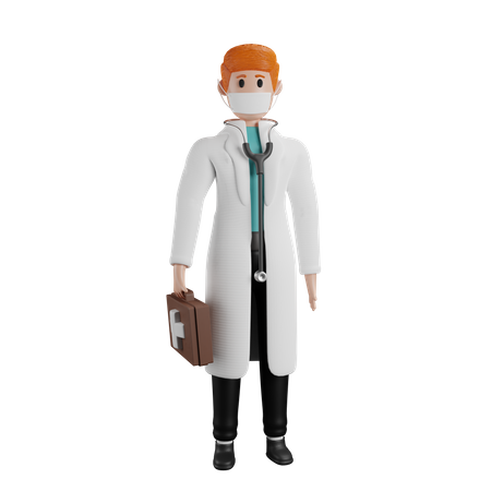 Doctor holding medical kit  3D Illustration