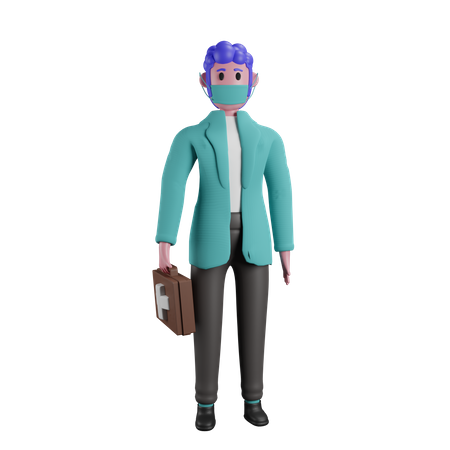 Doctor holding medical kit 3D Illustration