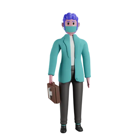 Doctor holding medical kit  3D Illustration