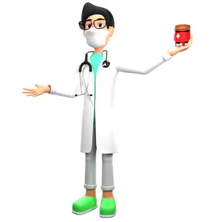 Doctor Holding Medicine Jar  3D Icon