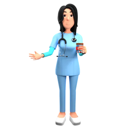 Doctor Holding Medicine Jar  3D Illustration