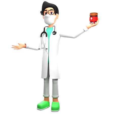 Doctor Holding Medicine Jar  3D Illustration