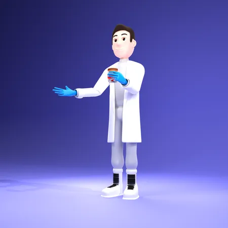 Doctor Holding Medicine Jar  3D Illustration