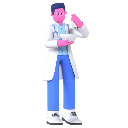 Doctor sosteniendo mortero  3D Illustration