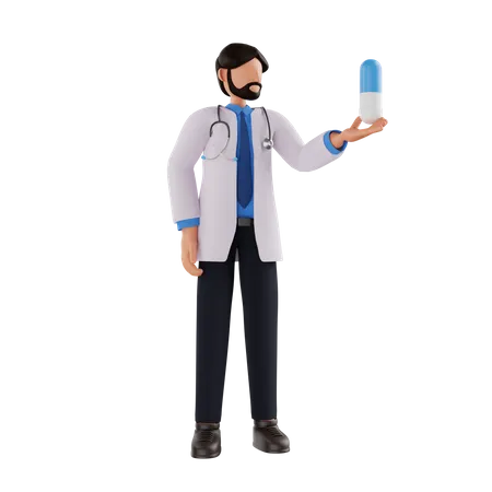 Doctor holding Pill 3D Illustration