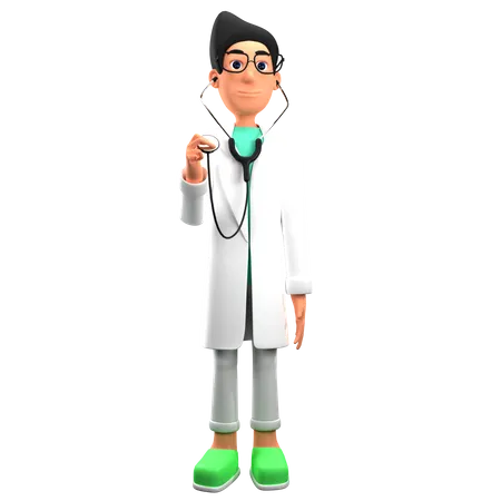 Doctor Holding Statoscope  3D Illustration