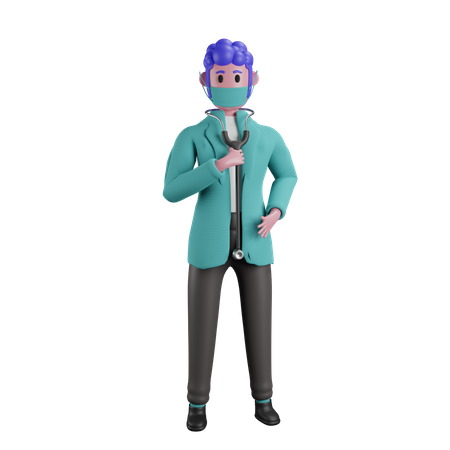 Doctor holding stethoscope 3D Illustration