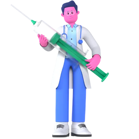 Doctor Holding Syringe  3D Illustration