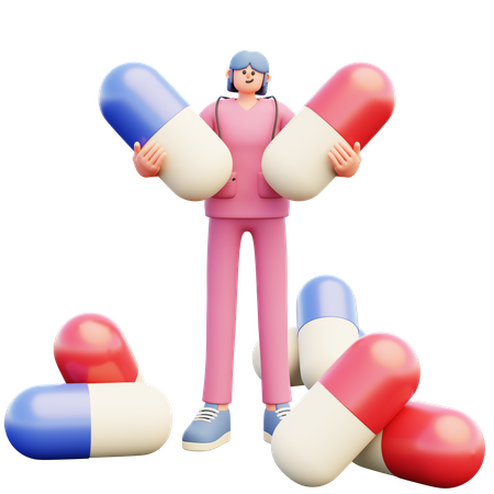 Doctor Holding Two Big Pills  3D Icon