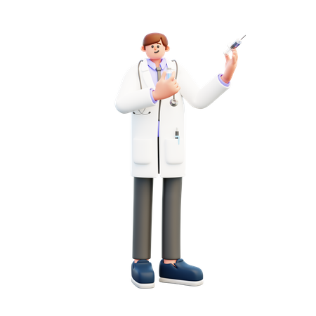 Doctor holding Vaccine And Syringe  3D Illustration