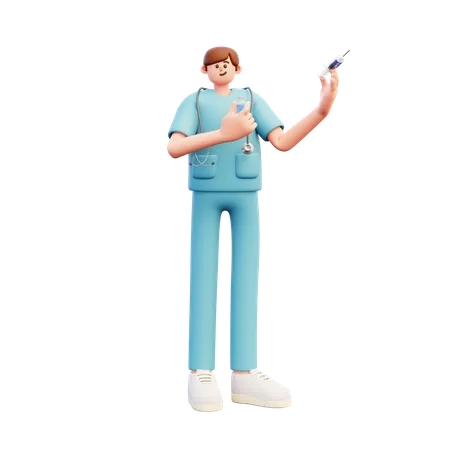 Doctor holding Vaccine And Syringe  3D Illustration