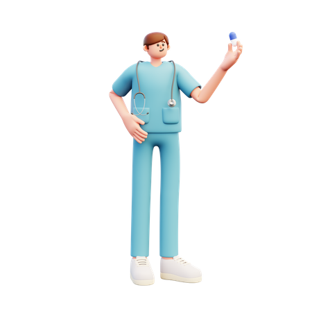 Doctor Holds Blue Capsule  3D Illustration