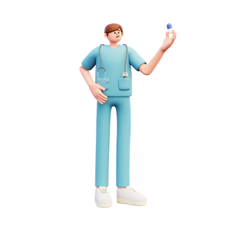Doctor Holds Blue Capsule  3D Illustration