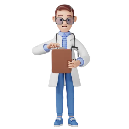 Doctor Holds Clipboard  3D Illustration