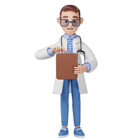 Doctor Holds Clipboard  3D Illustration