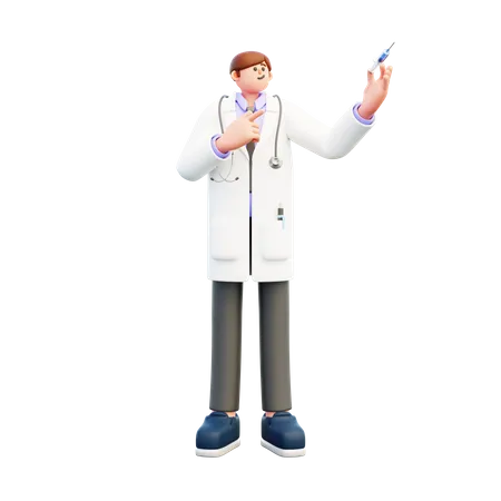 Doctor Holds Syringe  3D Illustration