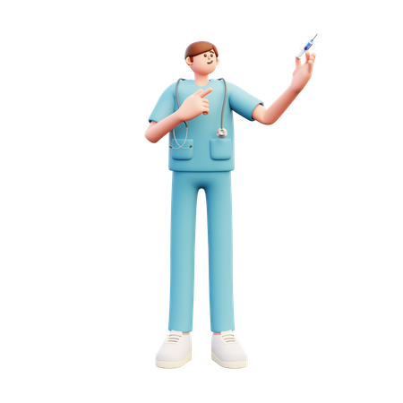 Doctor Holds Syringe  3D Illustration
