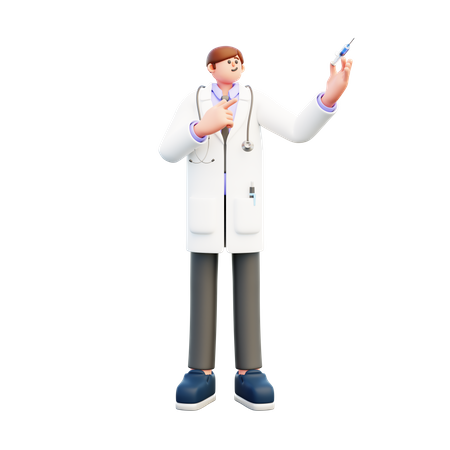 Doctor Holds Syringe  3D Illustration