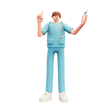 Doctor Holds Syringe Pointing Up  3D Illustration