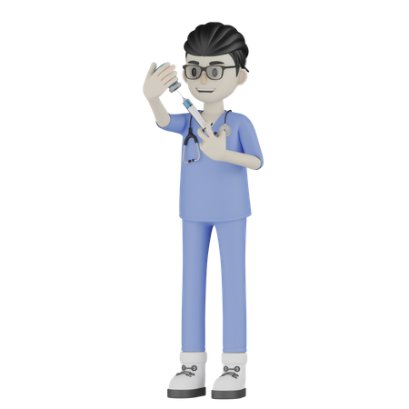 Doctor Inject In Bottle  3D Illustration