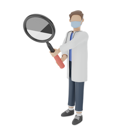 Doctor is detecting virus with a magnifying glass  3D Icon