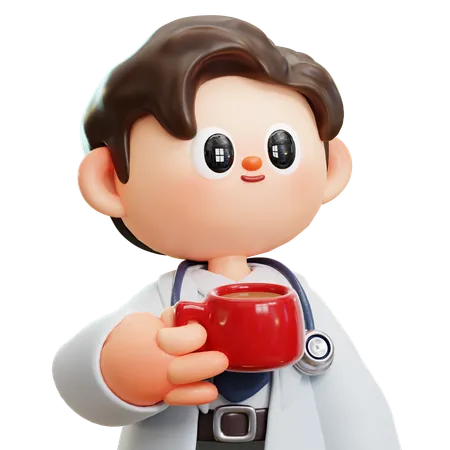 Doctor Holding Coffee Cup 3 D Cute Cartoon Character Smiling Male Doctor With Stethoscope Concept Of Science Medical Health Healthcare Insurance National Doctors Day 3D Illustration