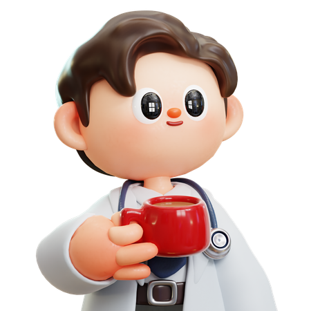 Doctor Is Drinking Hot Coffee  3D Icon