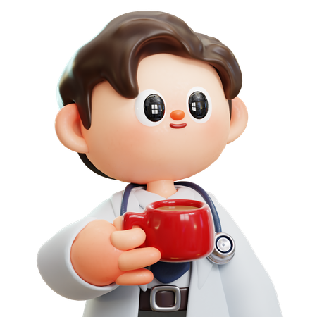 Doctor Is Drinking Hot Coffee  3D Illustration