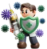 Doctor Is Fighting With Virus With Syringe And Shield