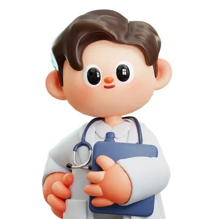 Doctor Holding Clipboard For Medical Report Or Prescription Medical Insurance And Diagnostics Of A Diseases 3 D Cute Cartoon Character Smiling Male Doctor With Stethoscope Concept Of Science Medical Health Healthcare Insurance National Doctors Day 3D Illustration