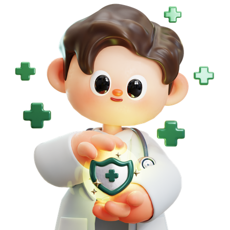 Doctor Is Protecting His Patients Life  3D Icon