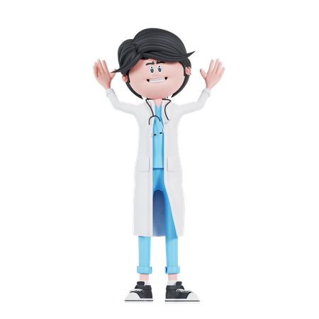 Doctor is raising the hands pose  3D Illustration