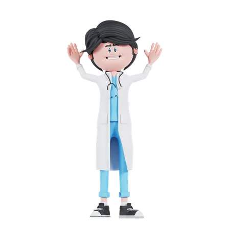 3 D Doctor Is Raising The Hands Pose 3D Illustration