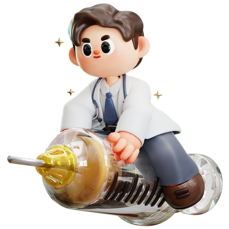 Doctor Is Riding On Syringe  3D Illustration
