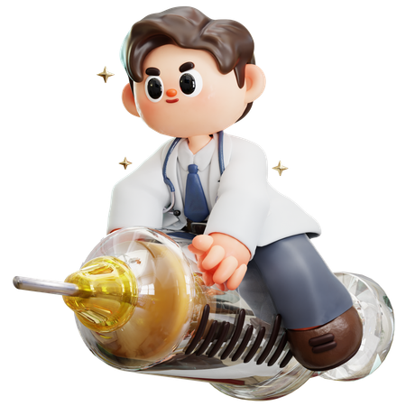 Doctor Is Riding On Syringe  3D Icon