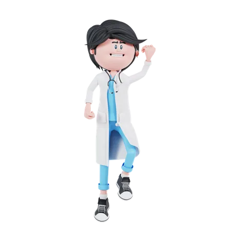 3 D Doctor Jumping Pose 3D Illustration