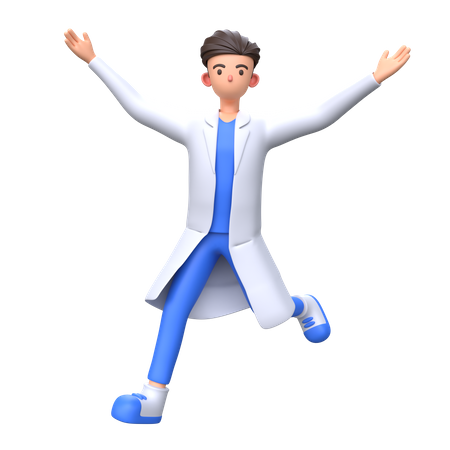 Doctor jumping pose and celebrating success  3D Icon