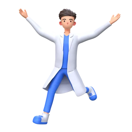 Male Doctor Jumping Pose And Celebrating Success 3 D Illustration 3D Illustration